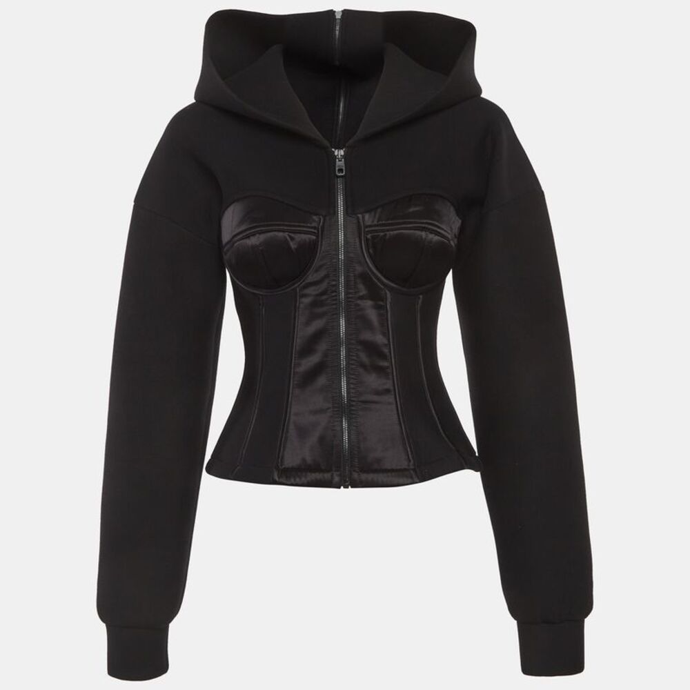 Dolce & Gabbana Black Neoprene Bustier Detail Hooded Jacket S